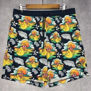 Neff Mens Rubber Ducky Shorts size XL Dark Blue Drawstring Elastic Waist Stretch